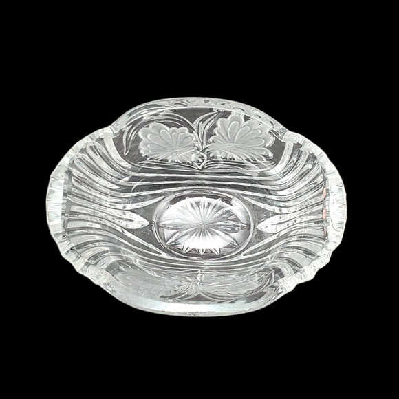 Vtg Floral Etched Crystal Open Candy Dish Bowl 3.5 in - Picture 2 of 16